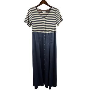 Women’s Jeffrey & Dara Size 16 Navy w/ Cream Stripes Button Up Dress